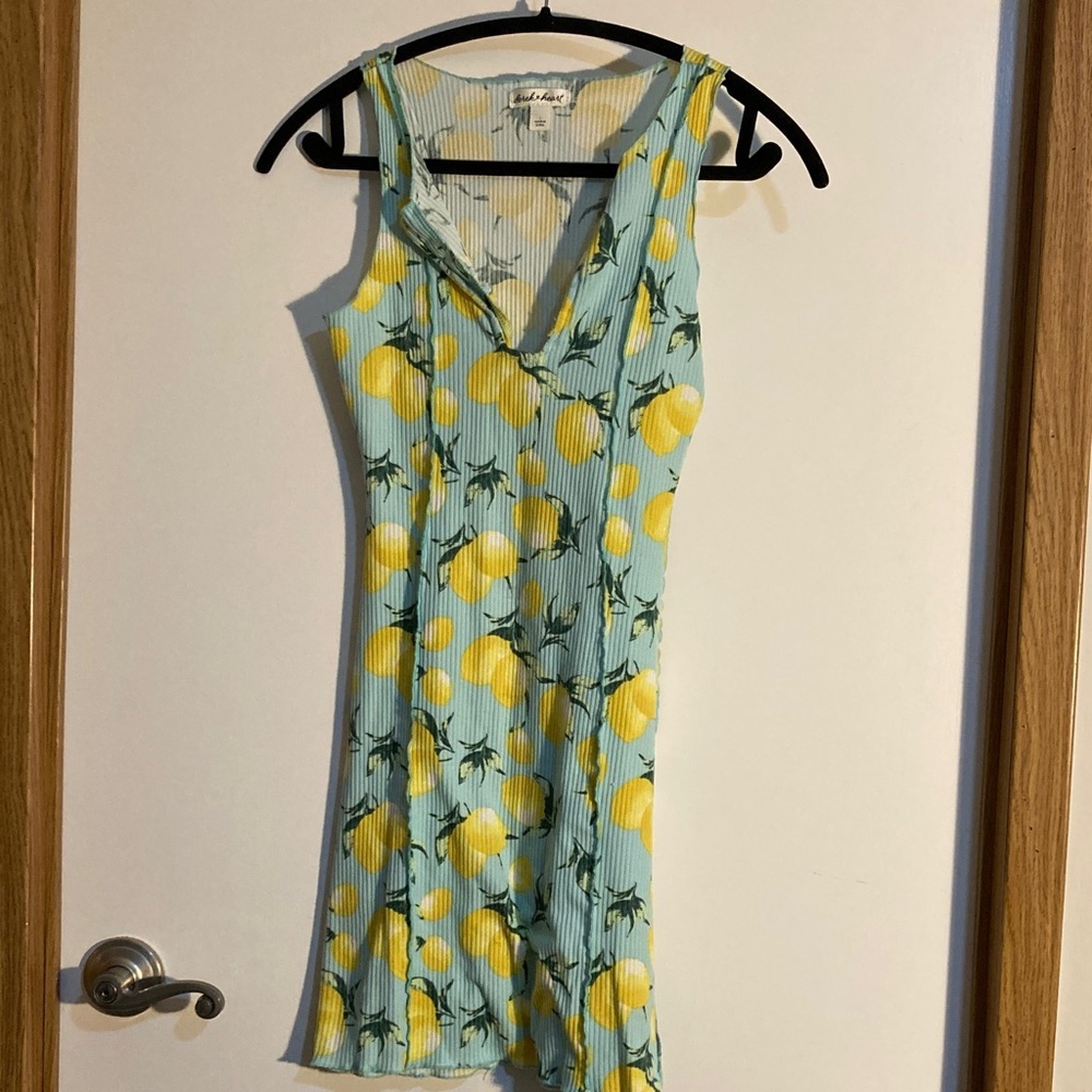 Derek Heart Blue and Yellow Lemon Print Mini Dress